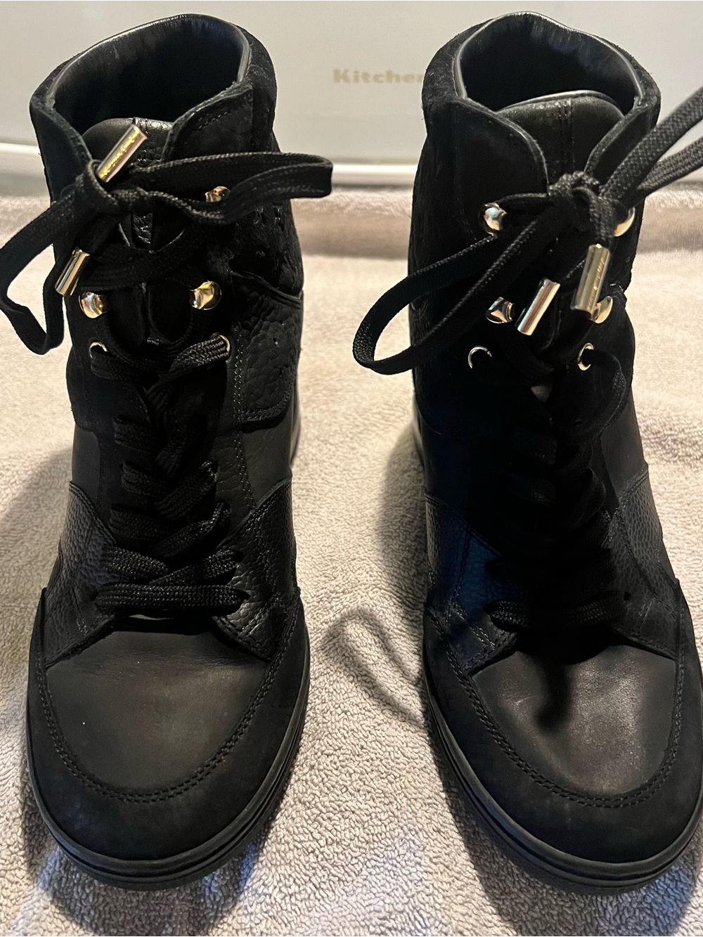 Louis Vuitton Millenium Wedge Sneakers Leather Embossed Suede Black Size 6 - Picture 4 of 7